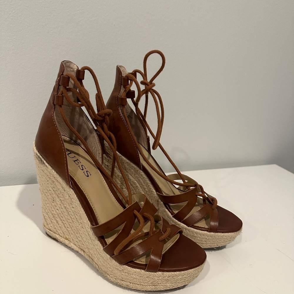 Guess Brown Strappy Wedges Size 8